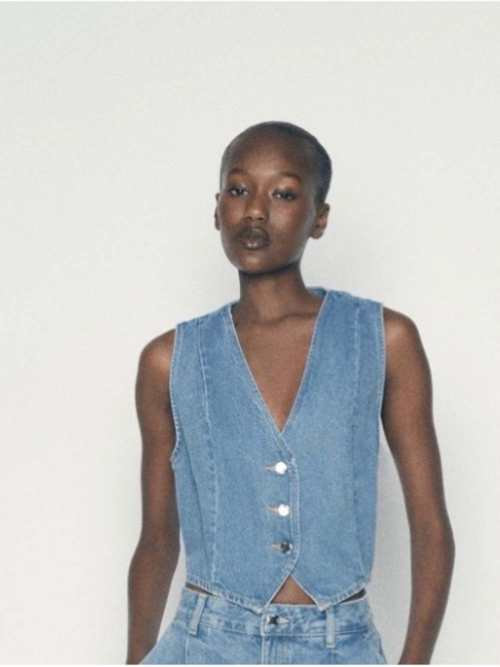 Zara Light Blue Denim Vest with Exposed Seam Detail